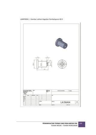 PEMANFAATAN TEKNIK CAM PADA MESIN CNC
TEKNIK MESIN – TEKNIK PEMESINAN
230
LAMPIRAN 1 : Gambar Latihan Kegiatan Pembelajaran KB 3
 