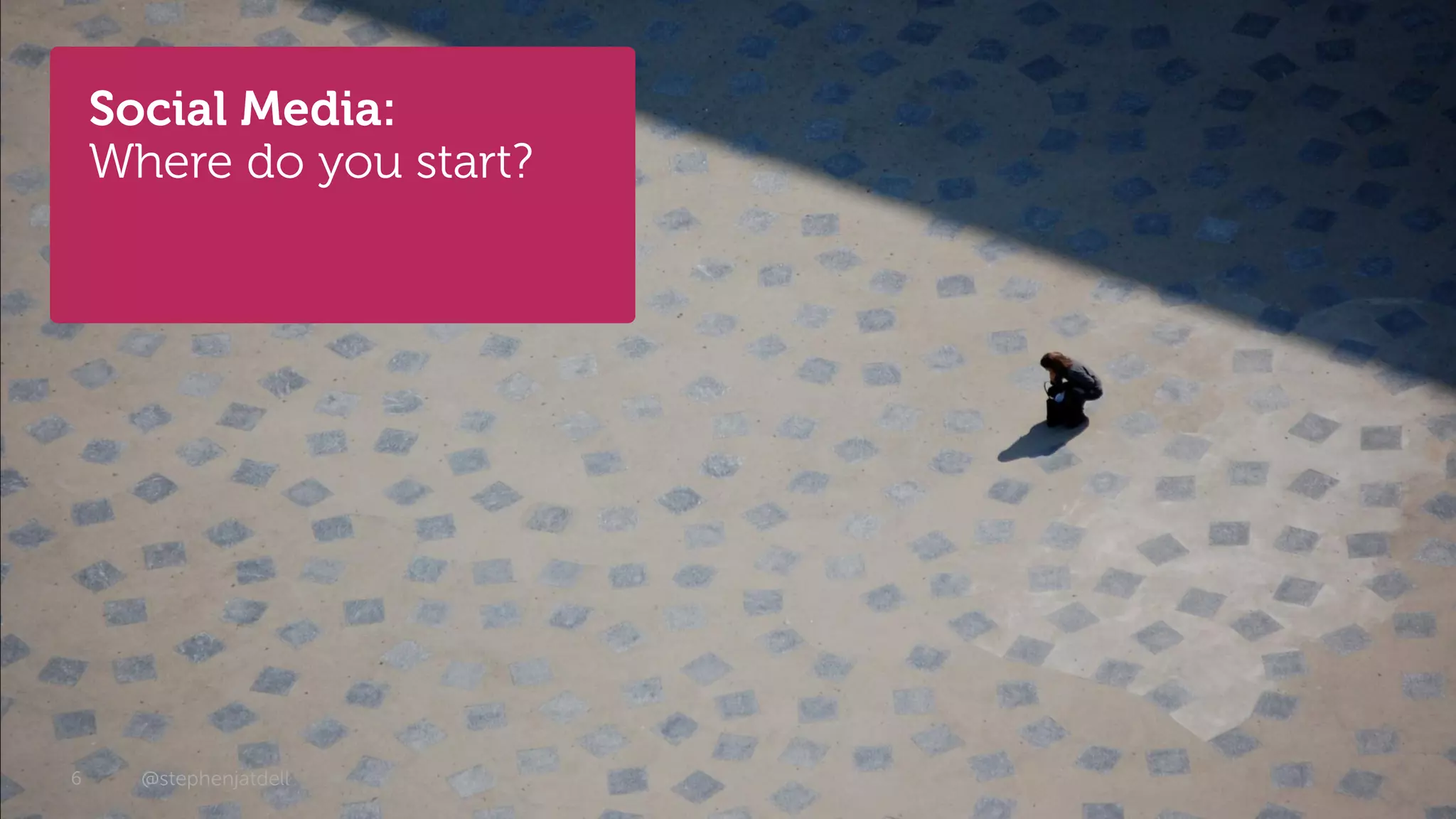 Social Media:
    Where do you start?




6     @stephenjatdell     © 2012 - Dell
 