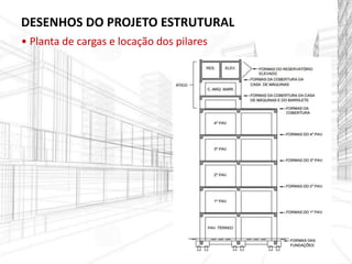 DESENHOS DO PROJETO ESTRUTURAL
• Planta de cargas e locação dos pilares
 