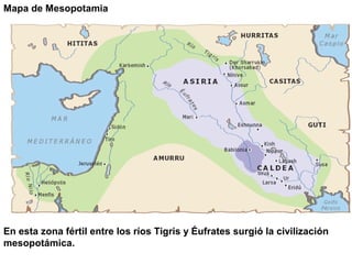 Mapa de Mesopotamia




En esta zona fértil entre los ríos Tigris y Éufrates surgió la civilización
mesopotámica.
 