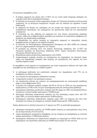 Οι κυριότερες παρεμβάσεις είναι:

1. Η πλήρης εφαρμογή του μέτρου από 1/1/2012 για τον ενιαίο τρόπο πληρωμής αποδοχών και
   εισφορών μέσα από το διατραπεζικό σύστημα.
2. Η σύσταση και λειτουργία ενιαίου μηχανισμού ελέγχου στο Υπουργείο Εργασίας και Κοινωνικής
   Ασφάλισης για τη διενέργεια στοχευμένων ελέγχων υπό την εποπτεία του αρμόδιου Γενικού
   Επιθεωρητή.
3. Η εφαρμογή του θεσμού του εργόσημου για την ένταξη στη νόμιμη εργασία του οικιακού
   ανασφάλιστου προσωπικού, των εργαζομένων του πρωτογενούς τομέα και των περιστασιακά
   εργαζόμενων.
4. Η υλοποίηση της νέας ρύθμισης και εφαρμογή του νέου μέτρου αναγκαστικής είσπραξης
   οφειλών, καθώς και η επιβολή υψηλών προστίμων και κυρώσεων σε περιπτώσεις παράβασης των
   διατάξεων της ασφαλιστικής νομοθεσίας.
5. Η θεσμοθέτηση της κάρτας εργασίας με στοχευμένη εφαρμογή σε επιχειρήσεις υψηλής
   παραβατικότητας σε σχέση με την αδήλωτη εργασία.
6. Η επέκταση του Ολοκληρωμένου Πληροφοριακού Συστήματος του ΙΚΑ (ΟΠΣ) και ενίσχυση
   όλων των μηχανογραφικών συστημάτων των Ταμείων.
7. Η μεταφορά της εποπτείας όλων των φορέων Κοινωνικής Ασφάλισης από 1/1/2012 στο
   Υπουργείο Εργασίας και Κοινωνικής Ασφάλισης (ΝΑΤ, Ταμεία Υπουργείου Οικονομικών,
   Υπουργείου Εθνικής Άμυνας κ.λπ.).
8. Θεσμοθέτηση πόρου αλληλεγγύης ασφαλισμένων στον ΟΑΕΕ.
9. Αναπροσαρμογή εισφοράς ανεργίας για εργαζόμενους και επιχειρήσεις του ιδιωτικού τομέα,
   καθώς και θεσμοθέτηση εισφοράς υπέρ ανεργίας για εργαζόμενους στο Δημόσιο και στον
   ευρύτερο δημόσιο τομέα.

Οι παρεμβάσεις αυτές έρχονται να συμπληρώσουν μια σειρά στοχευμένων δράσεων που έχουν ήδη
αναληφθεί για την ανακούφιση των ευπαθών ομάδων:

•   το πρόγραμμα επιδότησης των εργοδοτικών εισφορών των επιχειρήσεων κατά 75% για τη
    διασφάλιση των θέσεων εργασίας,
•   την ενίσχυση του προγράμματος επιδομάτων ανεργίας,
•   τη δημιουργία κινήτρων για προσλήψεις ανέργων,
•   την ασφαλιστική κάλυψη των ανέργων για ιατροφαρμακευτική και νοσοκομειακή περίθαλψη
    μέχρι το τέλος Φεβρουαρίου 2012,
•   τη μείωση του ελάχιστου αριθμού ενσήμων από 80 σε 50 (για το 2010) για τους εργαζόμενους
    ασφαλισμένους του ΙΚΑ ώστε να έχουν ιατροφαρμακευτική και νοσοκομειακή περίθαλψη,
•   προγράμματα επιδότησης εργοδοτικών εισφορών από 50% μέχρι και 100% για διατήρηση θέσεων
    εργασίας με συνολικό αριθμό ωφελουμένων 350.000 άτομα,
•   πρόγραμμα επιδότησης ασφαλιστικών εισφορών για νέες προσλήψεις κυρίως νέων, από 25%
    μέχρι 100%, με συνολικό αριθμό ωφελουμένων 20.000 ανέργων,
•   προγράμματα επιδότησης ασφαλιστικών εισφορών μέχρι 100% για ανέργους που είναι στην
    κατηγορία των ατόμων με αναπηρία με συνολικό αριθμό ωφελουμένων 2.800 ανέργους.

Επίσης, βρίσκονται σε εξέλιξη ή ξεκινούν το 3ο τρίμηνο του 2011 τα ακόλουθα προγράμματα:

•   πρόγραμμα κοινωφελούς εργασίας για 55.000 περίπου ανέργους με προτεραιότητα στους νέους
    και τα άτομα ηλικίας 55 ετών και άνω,
•   τοπικά προγράμματα στοχευμένης παρέμβασης για την ενίσχυση της απασχόλησης με συνολικό
    αριθμό ωφελουμένων 15.000 άτομα επιπλέον,
•   προγράμματα επιδότησης των ασφαλιστικών εισφορών με συμμετοχή του ΟΑΕΔ αλλά και των
    επιχειρήσεων στις περιπτώσεις απόλυσης για 20.000 άτομα ηλικίας 55 ετών και άνω,



                                              123
 