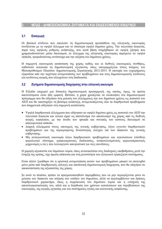 3.     ΜΠΔΣ - ΔΗΜΟΣΙΟΝΟΜΙΚΑ ΖΗΤΗΜΑΤΑ ΚΑΙ ΕΝΔΕΧΟΜΕΝΟΙ ΚΙΝΔΥΝΟΙ

3.1    Εισαγωγή

Οι βασικοί κίνδυνοι που απειλούν τη δημοσιονομική προσπάθεια της ελληνικής οικονομίας
συνδέονται με το υψηλό έλλειμμα και το ιδιαίτερα υψηλό δημόσιο χρέος. Την τελευταία δεκαετία,
παρά τους υψηλούς ρυθμούς ανάπτυξης, που κατά βάση στηρίχθηκαν σε υψηλή ζήτηση που
χρηματοδοτούνταν μέσω δανεισμού, το έλλειμμα της ελληνικής οικονομίας παρέμεινε σε υψηλά
επίπεδα, τροφοδοτώντας αντίστοιχα και την αύξηση του δημόσιου χρέους.

Η σημερινή οικονομική κατάσταση της χώρας καθώς και οι διεθνείς οικονομικές συνθήκες,
καθιστούν αναγκαία τη δημοσιονομική εξυγίανση, όπως υπογραμμίζεται στους στόχους του
Μεσοπρόθεσμου Πλαισίου Δημοσιονομικής Στρατηγικής 2012-2015. Η επιτυχία του εγχειρήματος
εξαρτάται από την ταχύτητα αντιμετώπισης των προβλημάτων και τους δημοσιονομικούς κινδύνους
και κινδύνους αγοράς που ελλοχεύουν στη διαδικασία.

3.2    Ζητήματα δημοσιονομικής διαχείρισης στην ελληνική οικονομία

Η Ελλάδα επιχειρεί μια δύσκολη δημοσιονομική προσαρμογή, της οποίας, όμως, τα πρώτα
αποτελέσματα είναι ήδη εμφανή. Ωστόσο, η χώρα χρειάζεται να υλοποιήσει ένα δημοσιονομικό
πρόγραμμα που θα οδηγήσει στη μείωση του ελλείμματος και του δημόσιου χρέους ως ποσοστό του
ΑΕΠ και θα υποστηρίξει τη βιώσιμη ανάπτυξη, αντιμετωπίζοντας όλα τα διαρθρωτικά προβλήματα
που διαχρονικά οδήγησαν στη σημερινή κατάσταση:

• Υψηλά διαρθρωτικά ελλείμματα που οδήγησαν σε υψηλό δημόσιο χρέος ως ποσοστό του ΑΕΠ την
  τελευταία δεκαετία και τελικά είχαν ως αποτέλεσμα τον αποκλεισμό της χώρας από τις διεθνείς
  αγορές κεφαλαίου, με την άνοδο των spreads και συνεπώς του κόστους δανεισμού σε
  απαγορευτικά επίπεδα.
• Διαρκή ελλείμματα στους υποτομείς της γενικής κυβέρνησης, λόγω εγγενών διαρθρωτικών
  προβλημάτων και της περιορισμένης δυνατότητας ελέγχου επί των δαπανών της γενικής
  κυβέρνησης.
• Μη ανταγωνιστική οικονομία λόγω διαρθρωτικών προβλημάτων και αγκυλώσεων (σύνθετο
  φορολογικό σύστημα, γραφειοκρατικές διαδικασίες, αναποτελεσματικός φοροεισπρακτικός
  μηχανισμός κ.λπ.), που λειτουργούν αποτρεπτικά για νέες επενδύσεις.

Η χαμηλή αξιοπιστία του δημόσιου τομέα, όπως αντανακλάται στις διαδοχικές υποβαθμίσεις μετά την
έναρξη της κρίσης, είχε άμεση επίπτωση και στη ρευστότητα του ελληνικού τραπεζικού συστήματος.

Είναι πλέον ξεκάθαρο ότι η οριστική αντιμετώπιση αυτών των προβλημάτων μπορεί να επιτευχθεί
μόνο μέσα από διαρθρωτικές αλλαγές και αποδοτική δημοσιονομική διαχείριση, που θα οδηγήσει σε
αποκατάσταση της αξιοπιστίας της χώρας.

Σε αυτό το πλαίσιο, πρέπει να πραγματοποιηθούν παρεμβάσεις που να μην περιορίζονται μόνο σε
μείωση των δαπανών και αύξηση των εσόδων του δημοσίου, αλλά να περιλαμβάνουν και δράσεις
διαρθρωτικού χαρακτήρα, όπως η συρρίκνωση του δημόσιου τομέα και η ενίσχυση της
αποτελεσματικότητάς του, αλλά και η διόρθωση των χρόνιων αγκυλώσεων και στρεβλώσεων της
οικονομίας, της αγοράς εργασίας και του συστήματος υγείας και κοινωνικής ασφάλισης.




                                              32
 