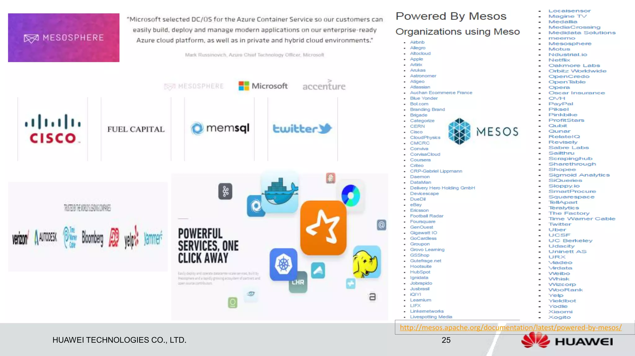 HUAWEI TECHNOLOGIES CO., LTD. 25
http://mesos.apache.org/documentation/latest/powered-by-mesos/
 
