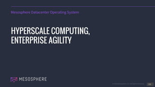 © 2016 Mesosphere, Inc. All Rights Reserved.
HYPERSCALE COMPUTING,
ENTERPRISE AGILITY
Mesosphere Datacenter Operating System
V6
 