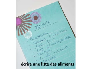 écrire une liste des aliments
 