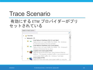 Trace Scenario 
有効にするETW プロバイダーがプリ 
セットされている 
2014/9/22 © 2014 Murachi Akira - CC BY-NC-ND - pakeana #21 10 
 