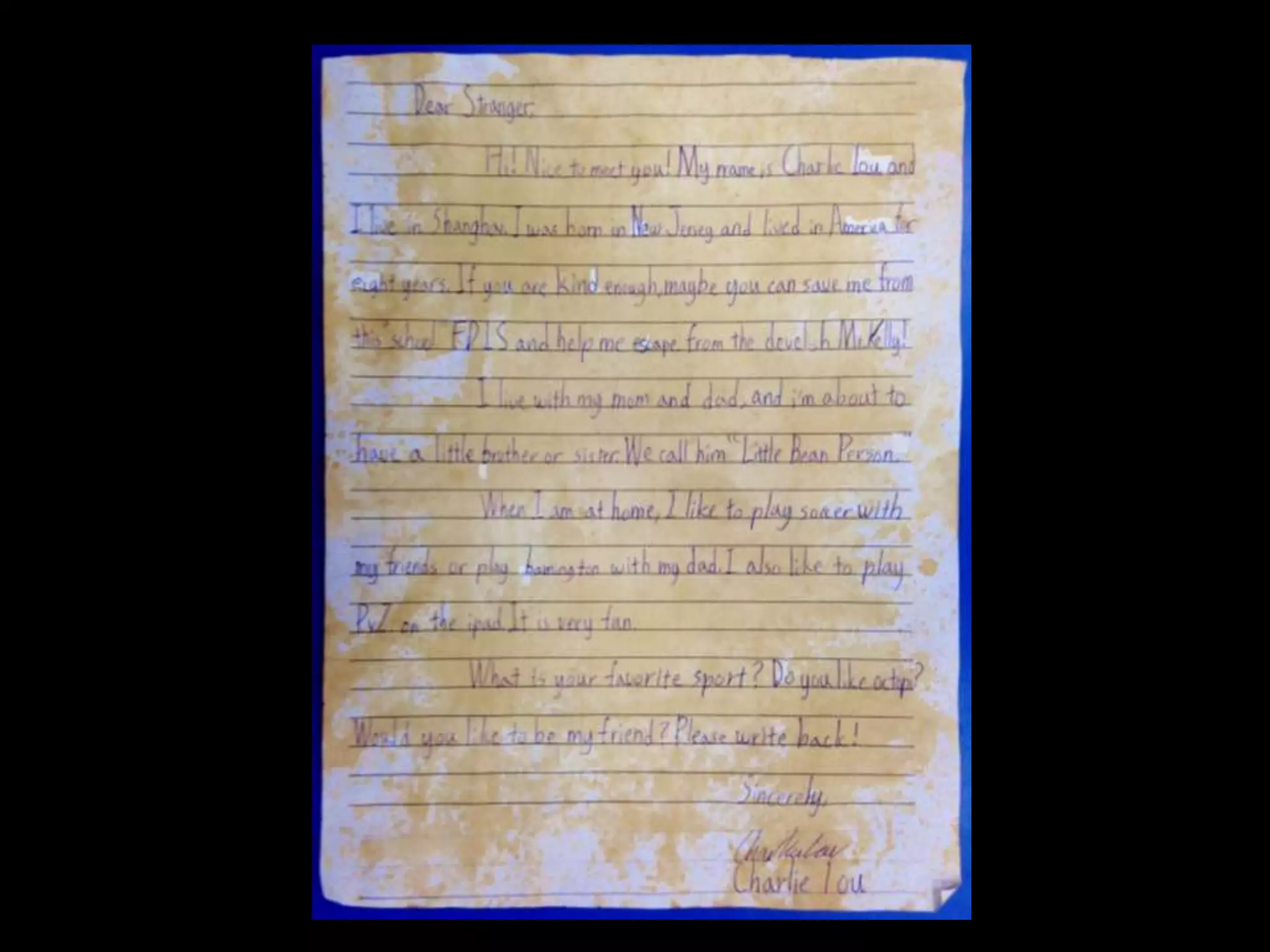 Message in a bottle student examples