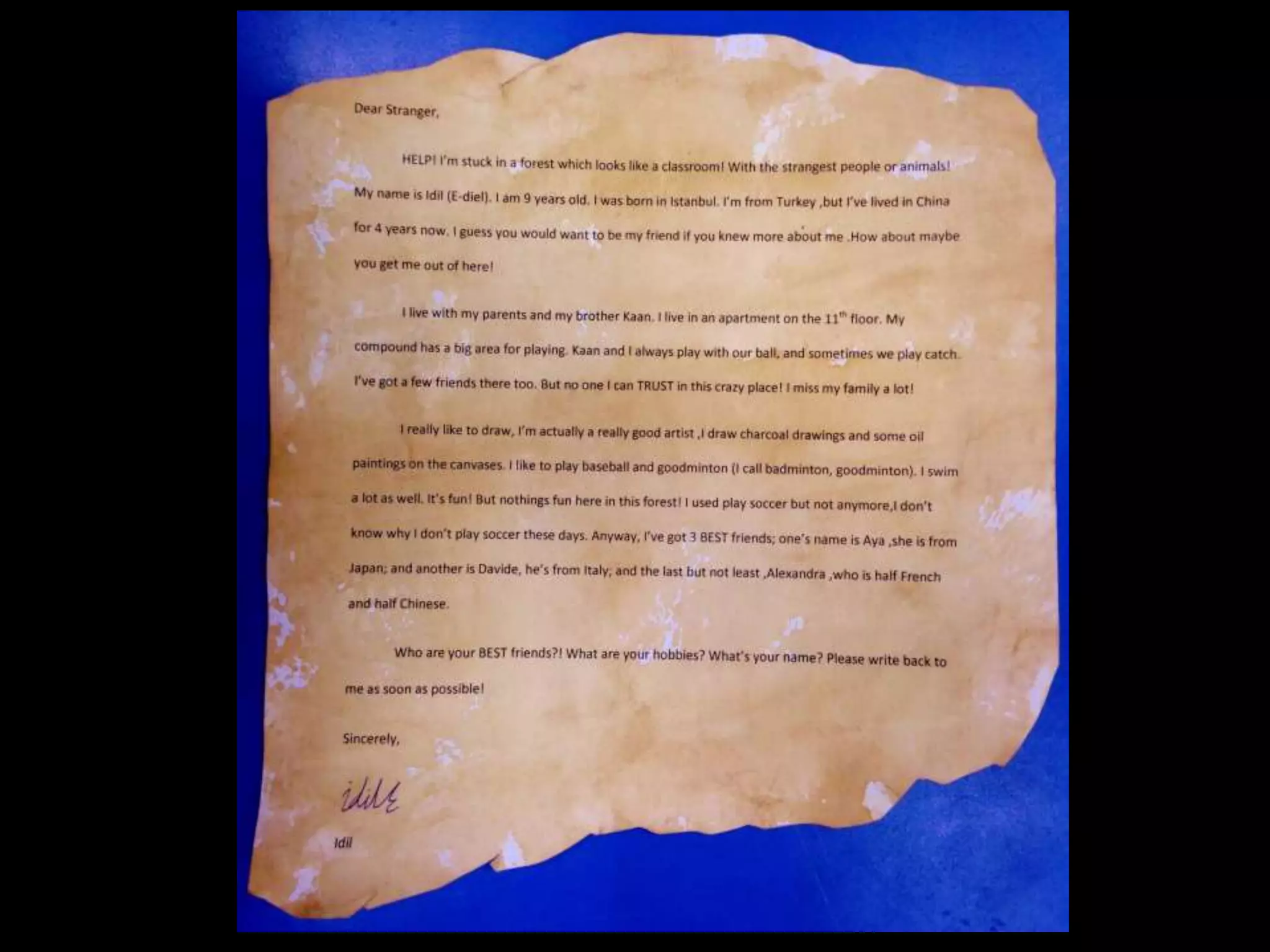 Message in a bottle student examples