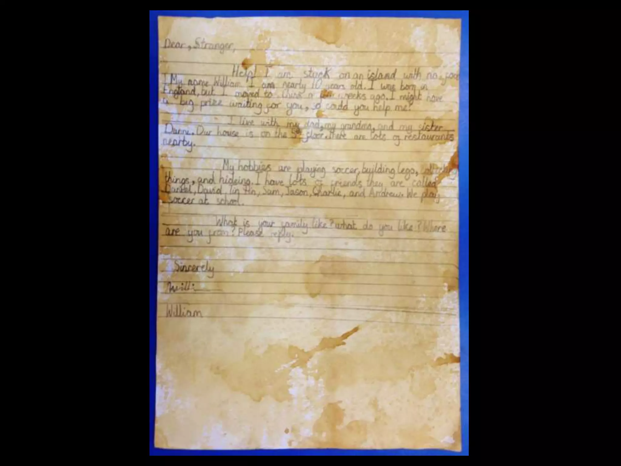 Message in a bottle student examples