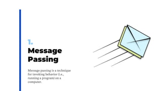 1.
Message
Passing
Message passing is a technique
for invoking behavior (i.e.,
running a program) on a
computer.
 