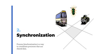 2.
Synchronization
Process Synchronization is a way
to coordinate processes that use
shared data.
 