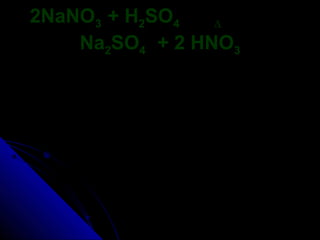 2NaNO3 + H2SO4   ∆
    Na2SO4 + 2 HNO3
 