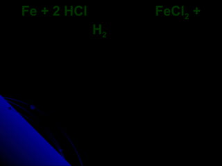 Fe + 2 HCl        FeCl2 +
             H2
 