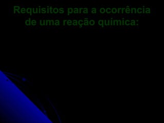 Requisitos para a ocorrência
  de uma reação química:
 