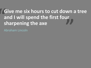 “ “ Give me six hours to cut down a tree and I will spend the first four sharpening the axe Abraham Lincoln 