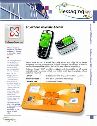 MessagingMo Ltd Solutions for Exchange Server 2007 Unified Messaging | PDF