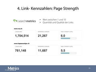 4. Link- Kennzahlen: Page Strength
23
•  Wert zwischen 1 und 10
•  Quantität und Qualität der Links
 