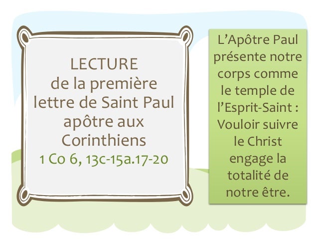 1ere lettre de saint paul apotre aux corinthiens