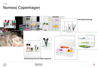 02 Büro



Nomess Copenhagen


                                                individuelle Nutzung




          Anwendung nicht auf Office begrenzt


                        Messereview
                        Ambiente 2013                                  9
 