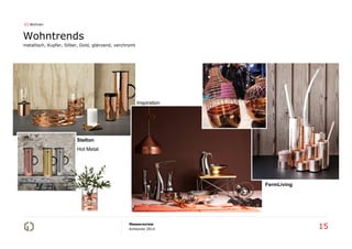 03 Wohnen

Wohntrends
metallisch, Kupfer, Silber, Gold, glänzend, verchromt

Inspiration

Stelton
Hot Metal

FermLiving

Messereview
Ambiente 2014

15

 