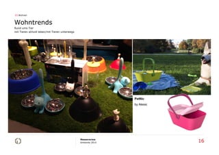 03 Wohnen

Wohntrends
Rund ums Tier
mit Tieren stilvoll leben/mit Tieren unterwegs

PetNic
by Alessi

Messereview
Ambiente 2014

16

 