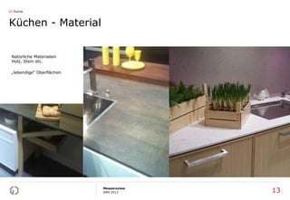 02 Küche



Küchen - Material


 Natürliche Materialien
 Holz, Stein etc.

 „lebendige“ Oberflächen




                  ...