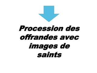 Procession des
offrandes avec
images de
saints
 