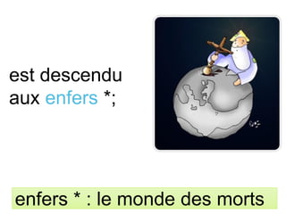 est descendu
aux enfers *;
enfers * : le monde des morts
 