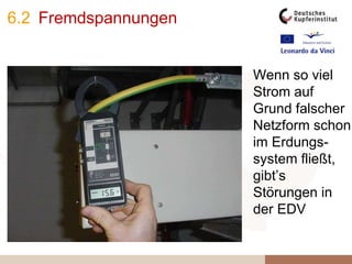 6.2 Fremdspannungen
Wenn so viel
Strom auf
Grund falscher
Netzform schon
im Erdungs-
system fließt,
gibt’s
Störungen in
der EDV
 
