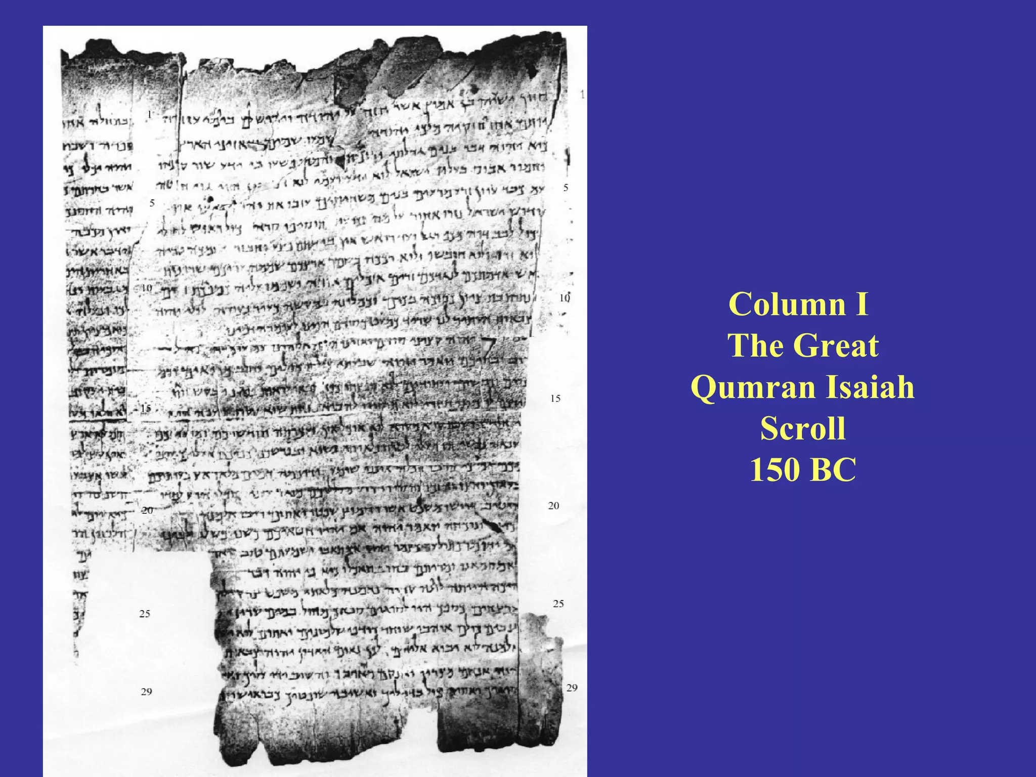 Column I
The Great
Qumran Isaiah
Scroll
150 BC
 