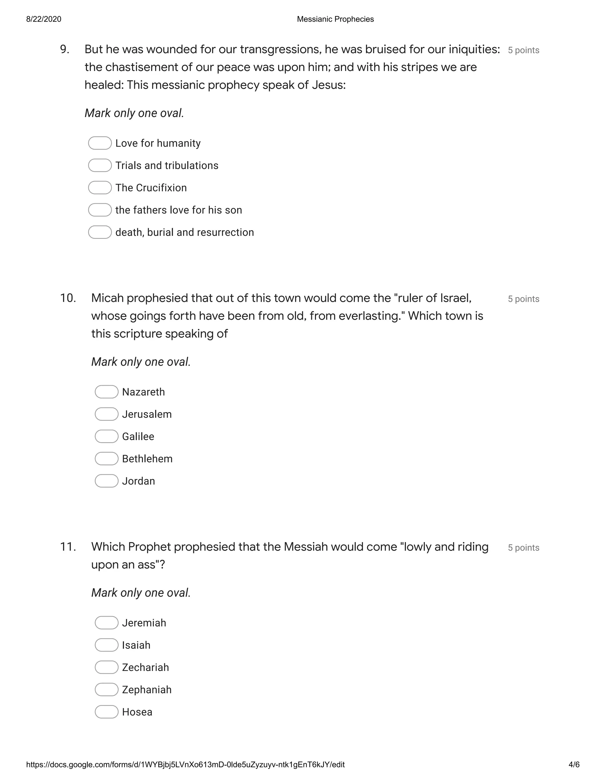 Messianic Prophecies Quiz | PDF