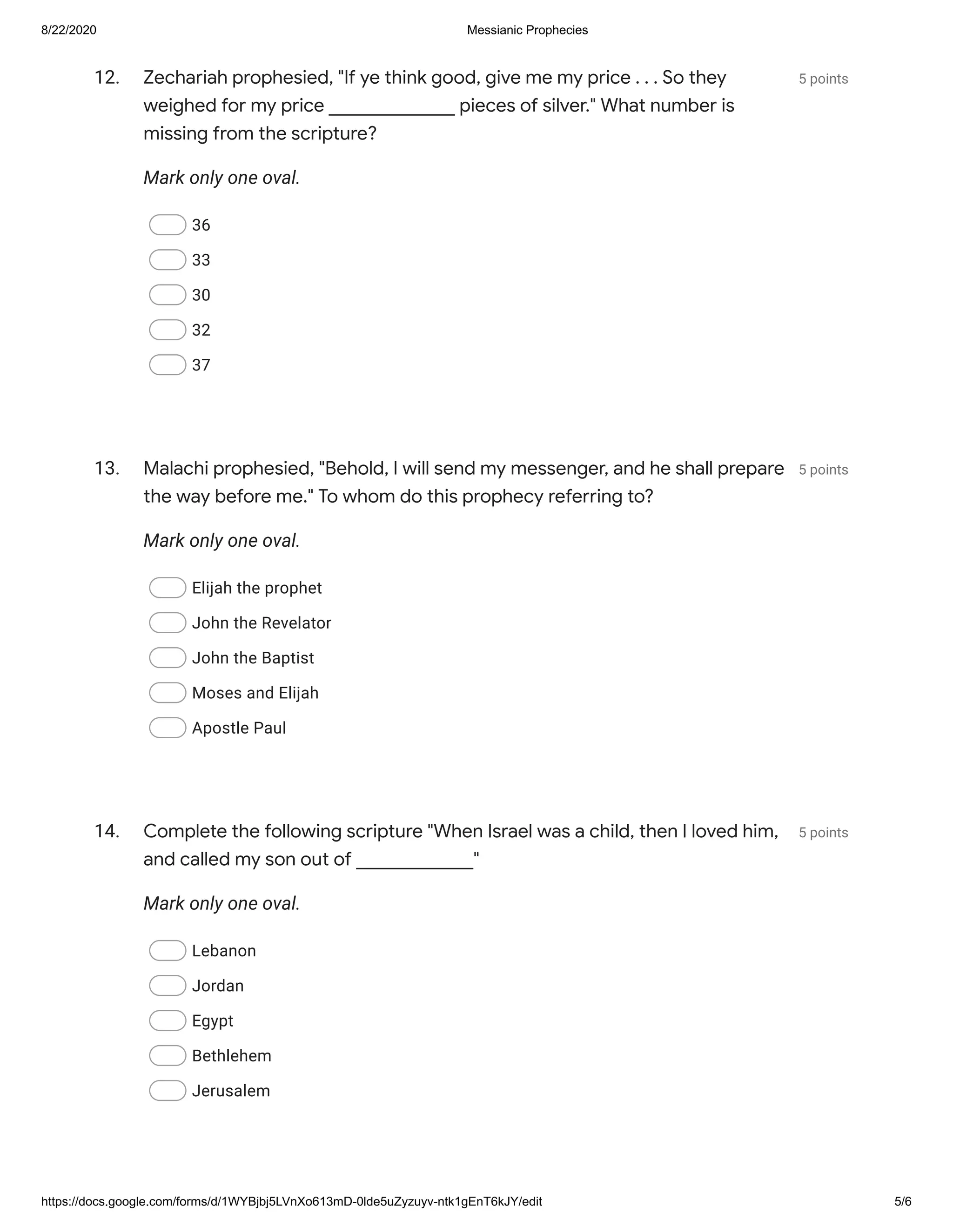 Messianic Prophecies Quiz | PDF
