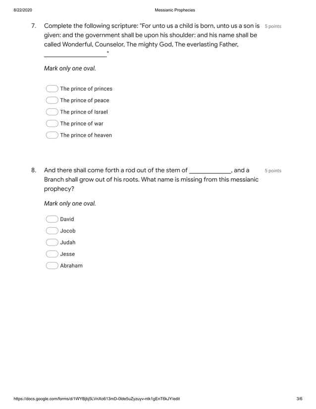 Messianic Prophecies Quiz | PDF