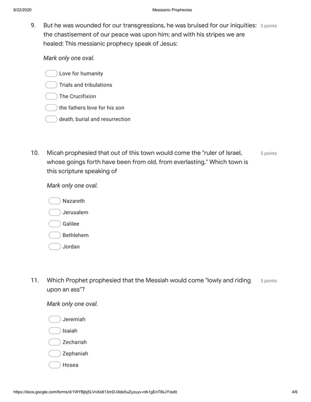 Messianic Prophecies Quiz | PDF