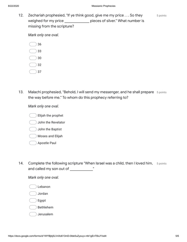 Messianic Prophecies Quiz | PDF