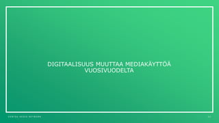 D E N T S U A E G I S N E T W O R K 2 2
DIGITAALISUUS MUUTTAA MEDIAKÄYTTÖÄ
VUOSIVUODELTA
 