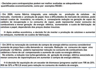 Fábrica de Celulose ,  1200 t/d celulose  e  1000 t/d de papel para impressãoREVISÃO BIBLIOGRÁFICA , Distribuição de vapor e energia elétricaTotal60 MWTotal60 MW0 MW4 bar4 bar45 t/h45 t/hEnergia Elétricapara Mercado160 t/h15 MW50 t/h15 MWLinha de FibrasCondensador50 t/hLinha de FibrasCaldeiradeRecuperaçãoCaldeiradeRecuperaçãoLicor PretoLicor Preto220 t/h220 t/h10 t/h1740 tss/d10 t/hVapor1740 tss/dVaporSecadora de Celulose200 t/d3 MW243 t/h243 t/hSecadora de Celulose200 t/d3 MW2 t/h2 t/h34  t/dTurbina92 t/h65 t/h34  t/dTurbina92 t/h65 t/hRecuperação Química15 t/h13 MWÓleo CombustívelForno de Cal490 t/hRecuperação Química15 t/h13 MWÓleo CombustívelForno de Cal335 t/hCaldeiradeBiomassaCaldeiradeBiomassa270 t/h23 t/hBiomassa23 t/h115 t/hBiomassa9 MWVapor15 t/hUtilidades9 MWVapor15 t/hUtilidadesGeradorCascas eResíduos0 MWGeradorCavacos deMadeira100 t/h22 MW100 t/hCavacos deMadeiraCascas eResíduos20 MW20 MW10 t/hEnergia Elétricade MercadoMáquinas de Papel10 t/hEnergia Elétricade MercadoMáquinas de Papel60 bar60 bar12 bar2200 m3-sólido/dia12 bar720 m3-sólido/dia60 MW535t.seca/dia535t.seca/dia38 MWEnergia ElétricaGeradaEnergia ElétricaGeradacogeração com turbina a extração, contrapressão e condensação (CEST)cogeração com turbina a extração e contrapressão12