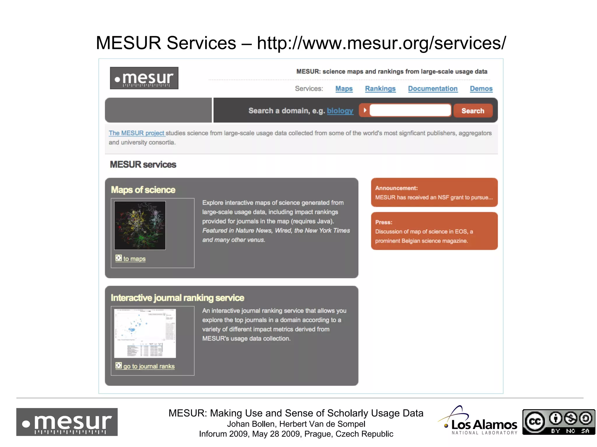 MESUR Services – http://www.mesur.org/services/ 