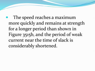  The speed reaches a maximum
more quickly and remains at strength
for a longer period than shown in
Figure 3515b, and the period of weak
current near the time of slack is
considerably shortened.
 