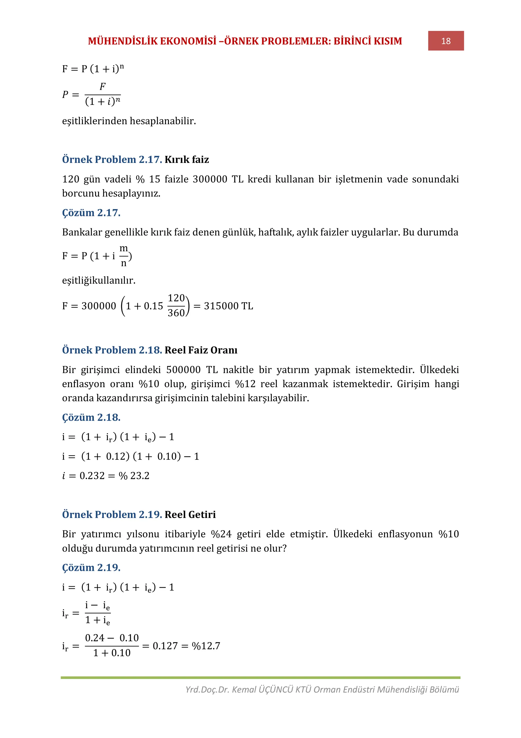 Met406 Mühendi̇sli̇k Ekonomi̇si̇ örnek Problemler 1 Pdf