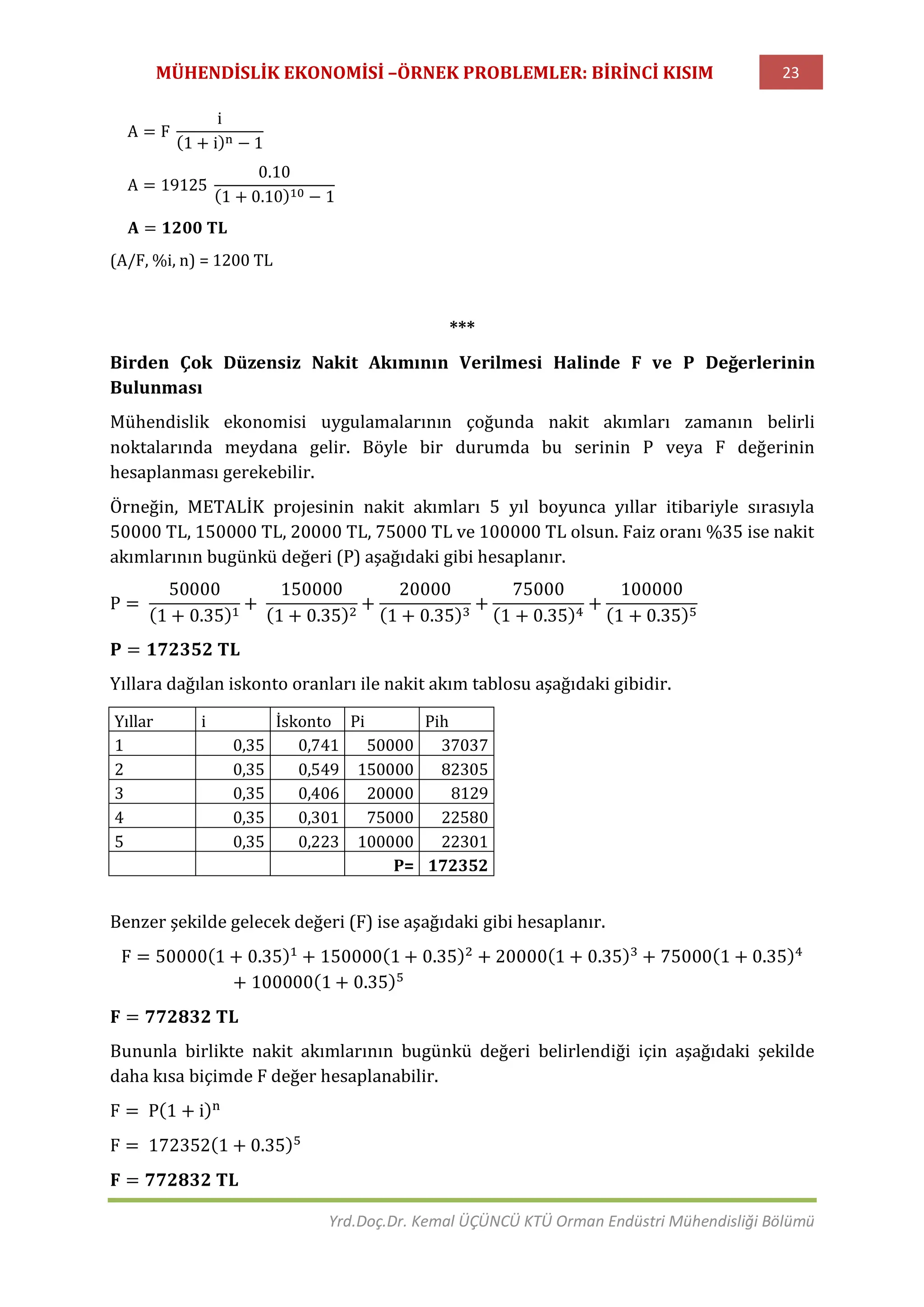 Met406 Mühendi̇sli̇k Ekonomi̇si̇ örnek Problemler 1 Pdf