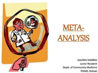 META-
ANALYSIS
GAURAV KAMBOJ
Junior Resident
Deptt. of Community Medicine
PGIMS, Rohtak
 