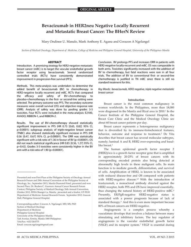 Meta analysis on her2 negative locally recurrent and metastatic breast ...
