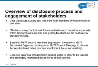Overview of disclosure process and engagement of stakeholders  <ul><li>Data Disclosure Survey Tool was sent to all members...