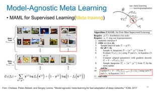 44
• MAML for Supervised Learning(Meta training)
Model-Agnostic Meta Learning
Finn, Chelsea, Pieter Abbeel, and Sergey Levine. "Model-agnostic meta-learning for fast adaptation of deep networks." ICML 2017
 