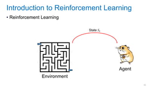 65
• Reinforcement Learning
Introduction to Reinforcement Learning
Environment
Agent
State 𝑆𝑡
 