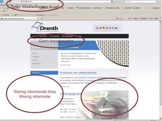 Geen zoekwoorden in url Geen zoekwoorden  in afbeelding Geen breadcrumbs Weinig inkomende links Weinig informatie 
