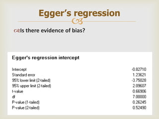 
Is there evidence of bias?
Egger’s regression
 