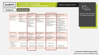 Martina Amiguet Comins
Espacio reservado para
la imagen del ponente
Presentación del ESC Congress 2022
https://doi.org/10.1016/S0140-6736(22)01429-5
Pre-specified meta-analysis
of DELIVER and EMPEROR-Preserved
Background Study Population
 