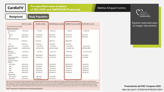 Martina Amiguet Comins
Espacio reservado para
la imagen del ponente
Presentación del ESC Congress 2022
https://doi.org/10.1016/S0140-6736(22)01429-5
Pre-specified meta-analysis
of DELIVER and EMPEROR-Preserved
Background Study Population
 